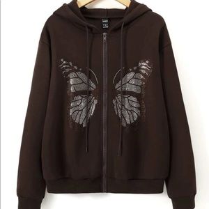 BRAND NEW brown butterfly sequined hoodie from shein